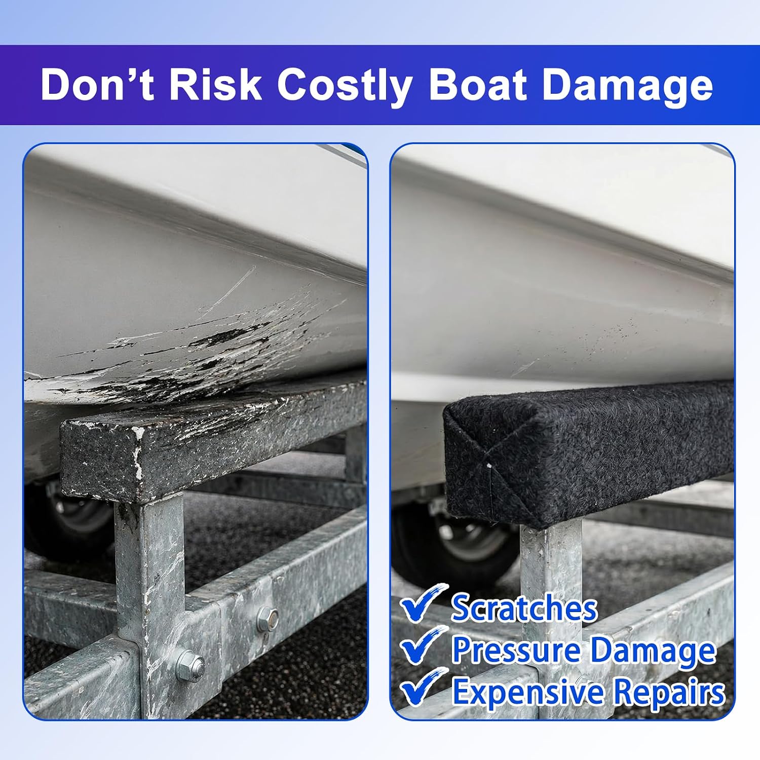 Boat Trailer Bunk Carpet 2 Pack 13ft x 12in, Double Layer Marine Grade Bunk Carpet with Cushion Padding, Extra Thick Waterproof Trailer Bunk Runner Cover for Boat, Jet Ski & Trailer Bunks