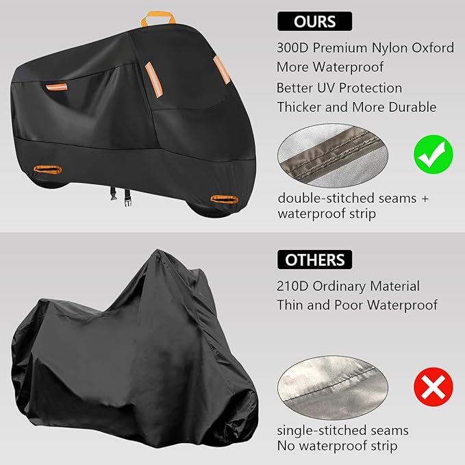 Seceles 300D Motorcycle Cover Waterproof Outdoor, All Season Protection - Image 3