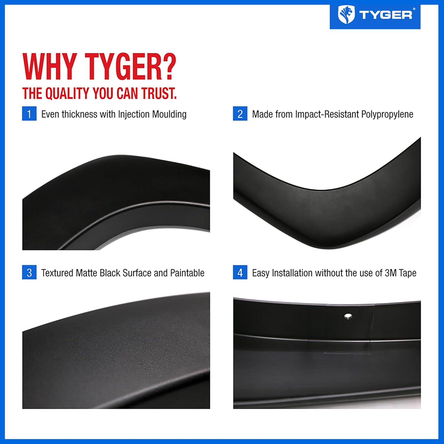 Tyger Auto Fender Flare Compatible with 2007-2013 Chevy Silverado 1500 2500 3500HD (Not Fit 07 Classic) 6.5' & 8' Bed, Fine-Textured Black Paintable Factory Style 4pc | TG-FF6C4288