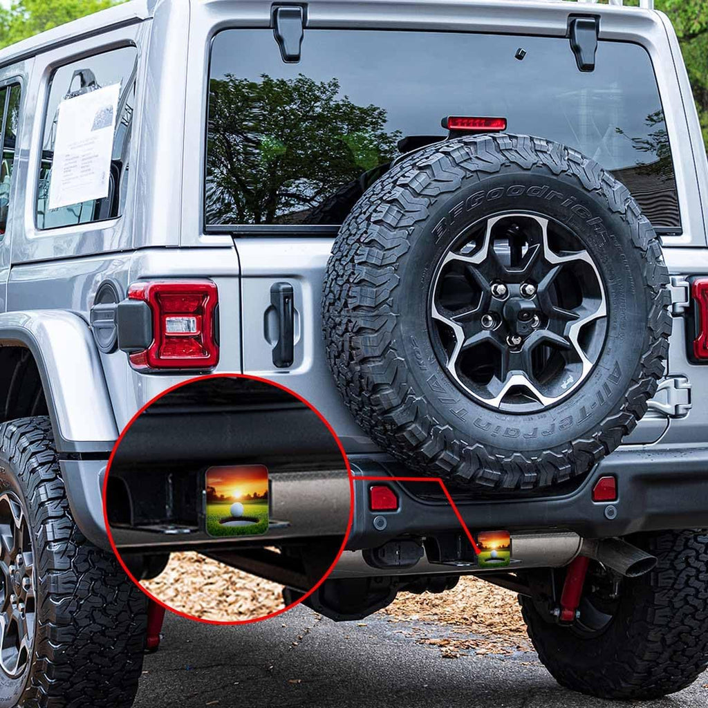 Golf Tube Hitch Cover 2 Inch Sport Golf Ball Grass Hole Sunlight Rubber Receiver Tube Hitch Plug for Cars, Square Hitch Plug Covers for Trucks