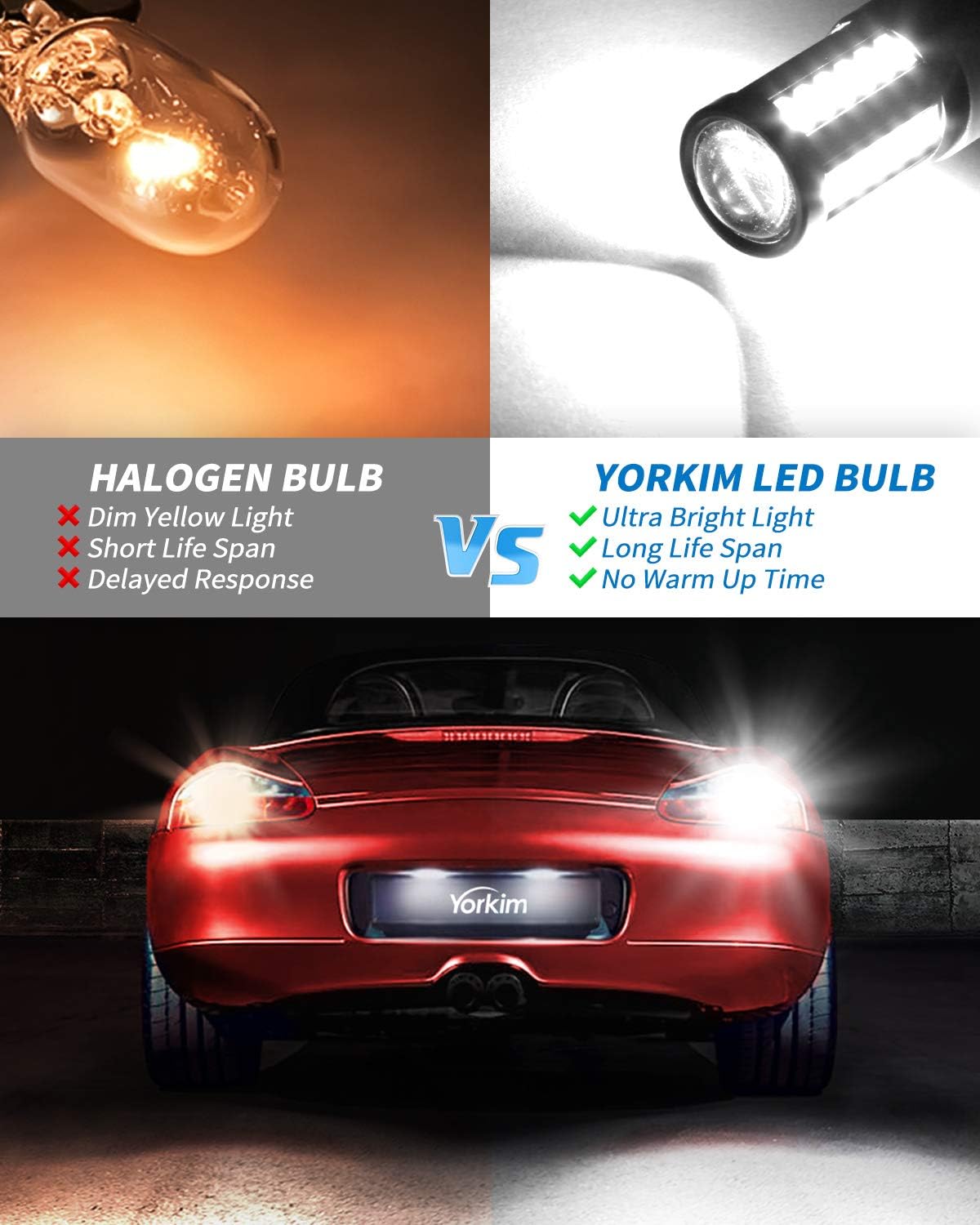 Yorkim 7440 7443 LED Bulb White 6000K Reverse Lights, 7444na 7441 7444 T20 W21W LED Light Bulb for Exterior Turn Signal Backup Tail DRL Brake Parking Lights, Easy Install, 2 Pack