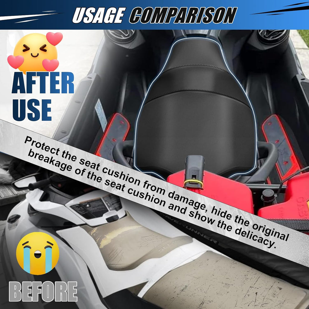 Seat Cover Replacement for SeaDoo 2002-2009 GTX 4-Tec, SC, LTD/RXT, RXT-X 215 255 / Wake 155 215 / GTX DI, High-Elasticity Black PU Leather, with Staple Remover & Installation Accessories
