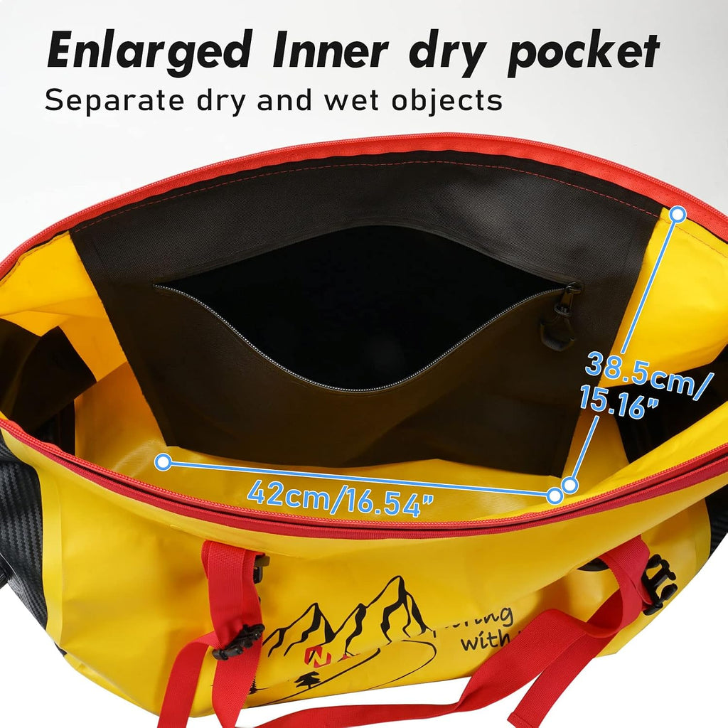 NICECNC Waterproof Motorcycle Dry Duffel Bag 66L, 500D PVC Motorcycle Tail Bag Rear Seat Rack Trunk Bag Universal Motorcycle Travel Luggage Storage Bag Fit for Adventure Riding Camping Boating, Yellow