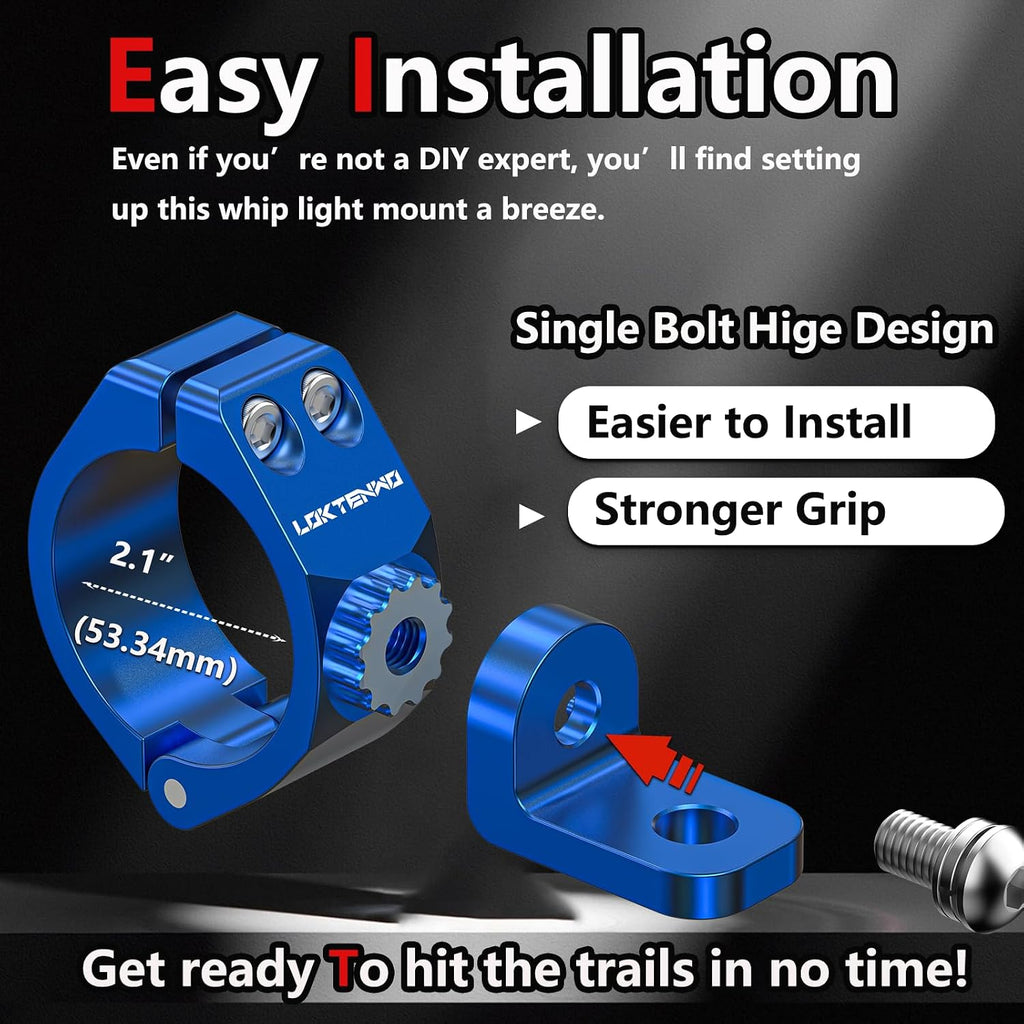 LOKTENWO 2 PCS Thicken Whip Light Mount CNC Aluminum Light Bar Mounts for Off-Road, 360°Adjustable UTV Whip Flag Mounting Roll Bar Clamp Fit 1.5''/1.75''/1.85''/2''/2.1'' Roll Cage