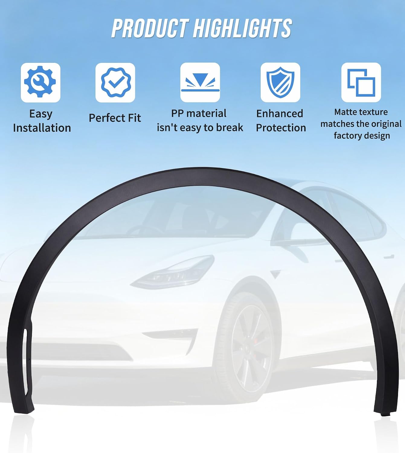 Driver Side Front Fender Trim for Tesla Model Y 2020 2021 2022 2023 2024, Front left Side Wheel Arch Fender Flare Molding Trim For 1494185-00-B;1494161-00-B