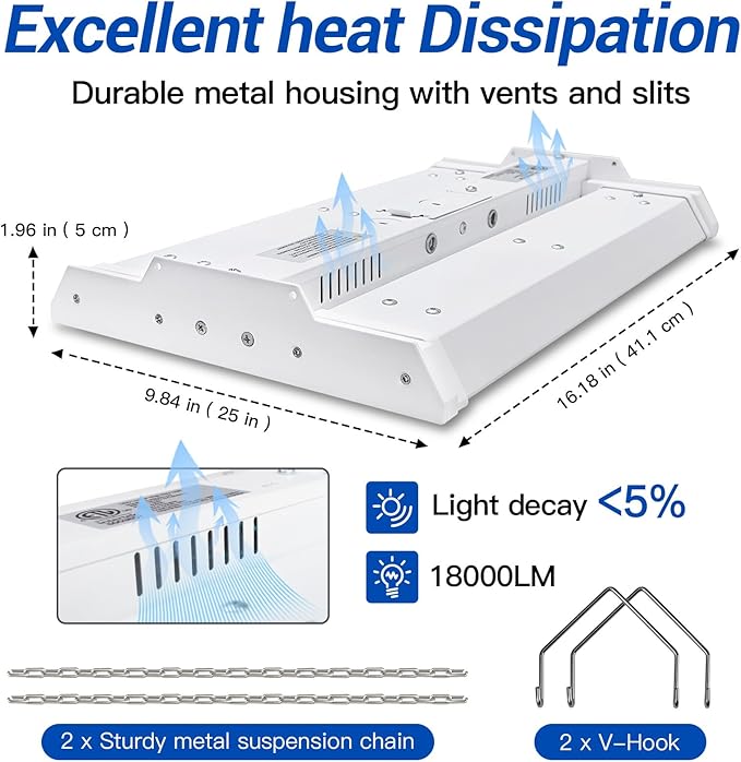 JTT LED Linear High Bay Light, 5000K Daylight 150W 21000LM Shop Light - Image 4