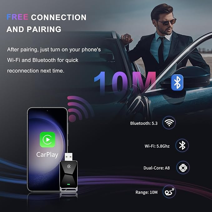 Wireless CarPlay Adapter for Apple CarPlay，Convert Wired to Wireless iPhone - Image 6