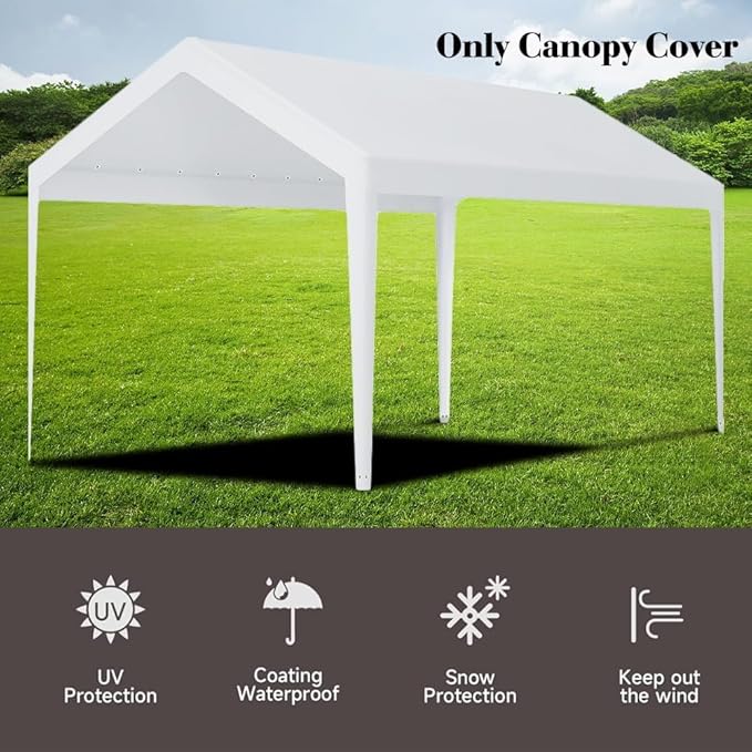 Rutile 10 x 20 FT Carport Replacement Cover, Heavy Duty Car Tarp Canopy Tent - Image 4