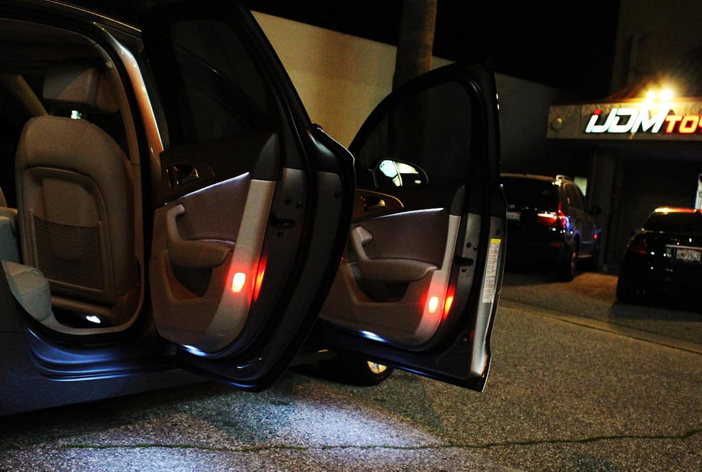 iJDMTOY Clear Lens Brilliant Red LED Footwell, Door Sill, Side/Under Door Lights, Compartment Glove Box or Trunk Cargo Lights, Compatible With Audi A1 A3 A4 A5 A6 A7 A8 Q3 Q4 Q5 Q7 Q8