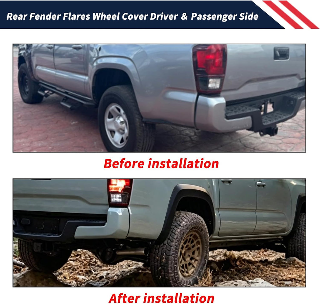 7587304090 7587404090 Rear Fender Flares Wheel Cover Driver ＆ Passenger Side Fit for Toyota Tacoma Pickup 4-Door 2016-2023, Wheel Arch Protector Trim Opening Molding TO1790111 TO1791111