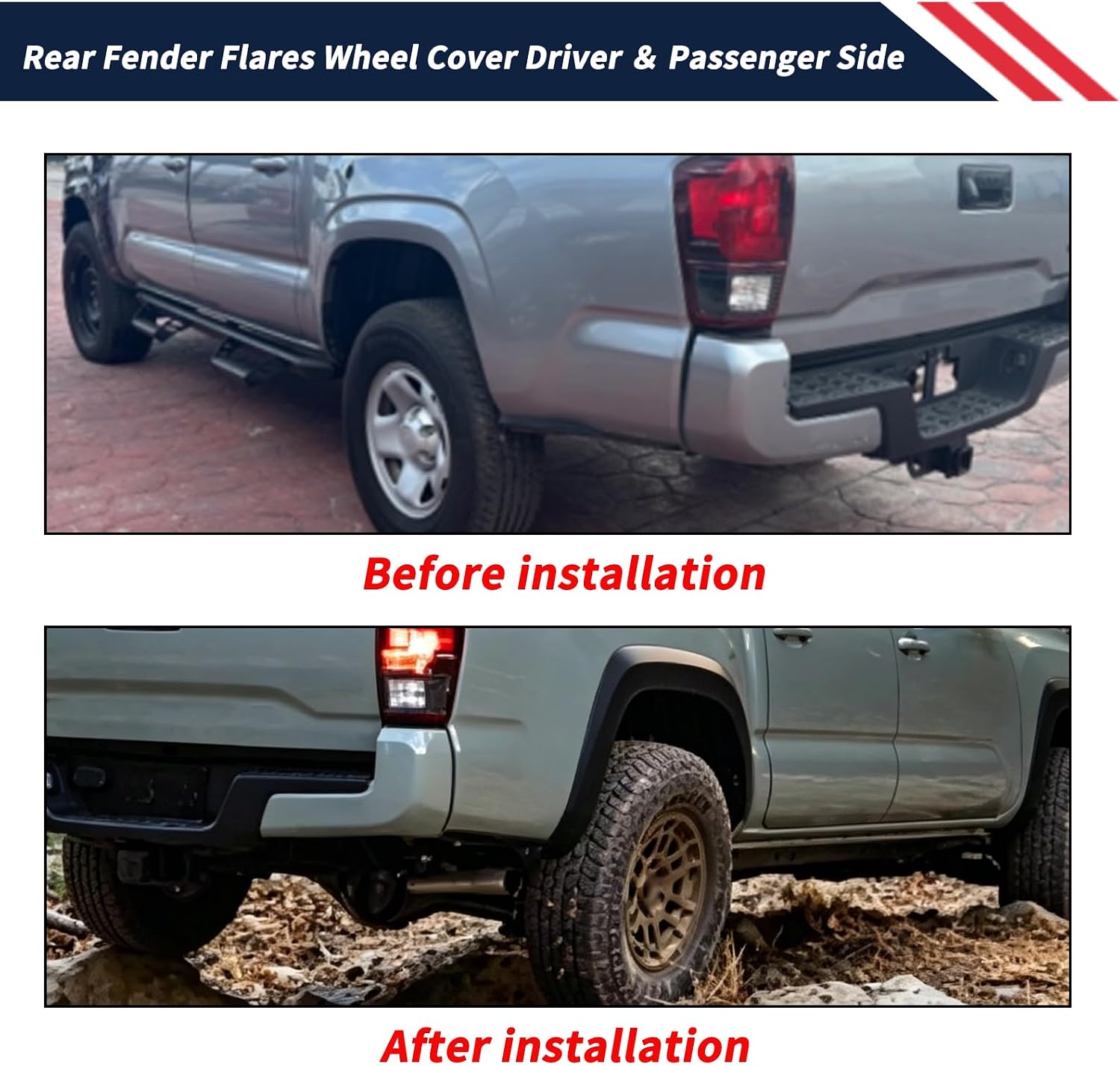 7587304090 7587404090 Rear Fender Flares Wheel Cover Driver ＆ Passenger Side Fit for Toyota Tacoma Pickup 4-Door 2016-2023, Wheel Arch Protector Trim Opening Molding TO1790111 TO1791111