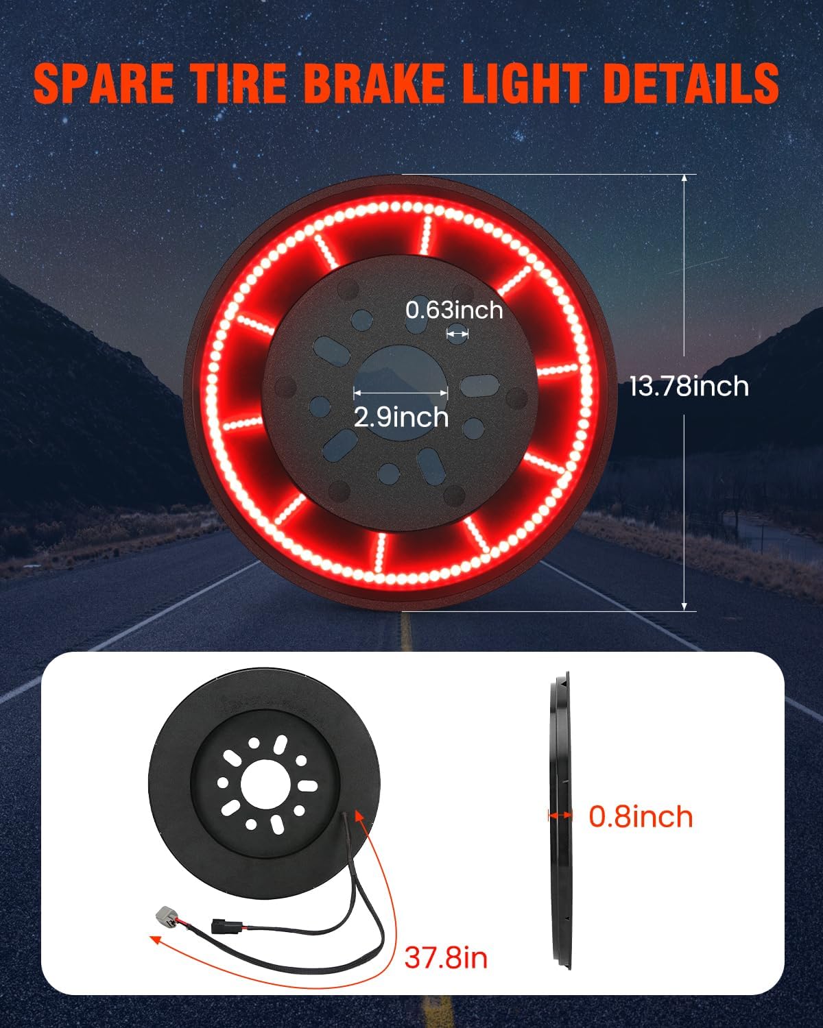 SUPAREE Spare Tire Brake Light Fit For Jeep Wrangler 2007-2018 JK JKU,232PCS LED Super Bright 3rd Third Stop Rear Wheel Lights Plug and Play,Red Smoke Black Design