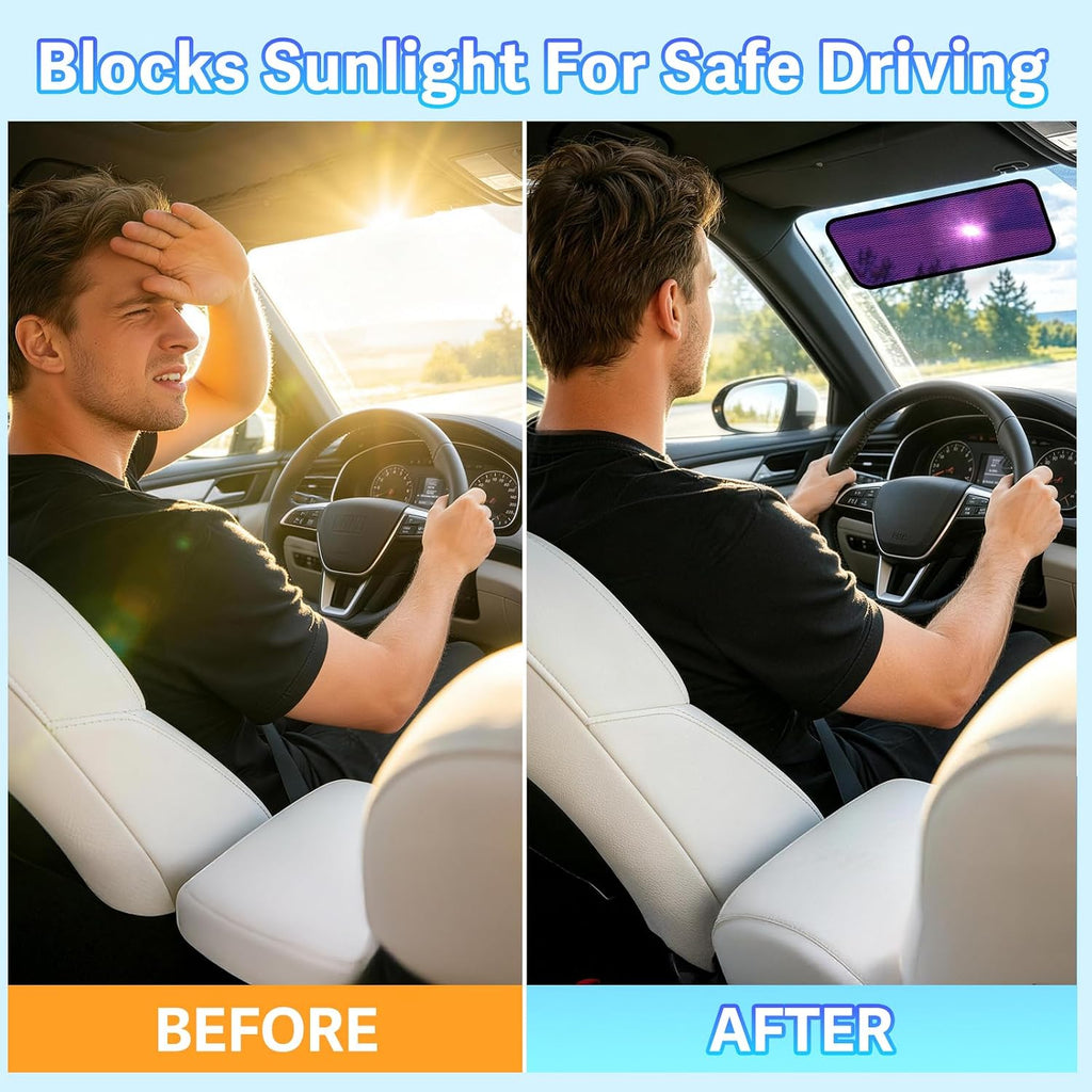 ZATOOTO Car Window Shade for Driver Window Sun Shade, 2 Pack 16"x7" Static Cling Sun Shade for Car | Bluish-Purple for Glare | Tile Two for Custom Coverage| Removable for Changing Light Conditions