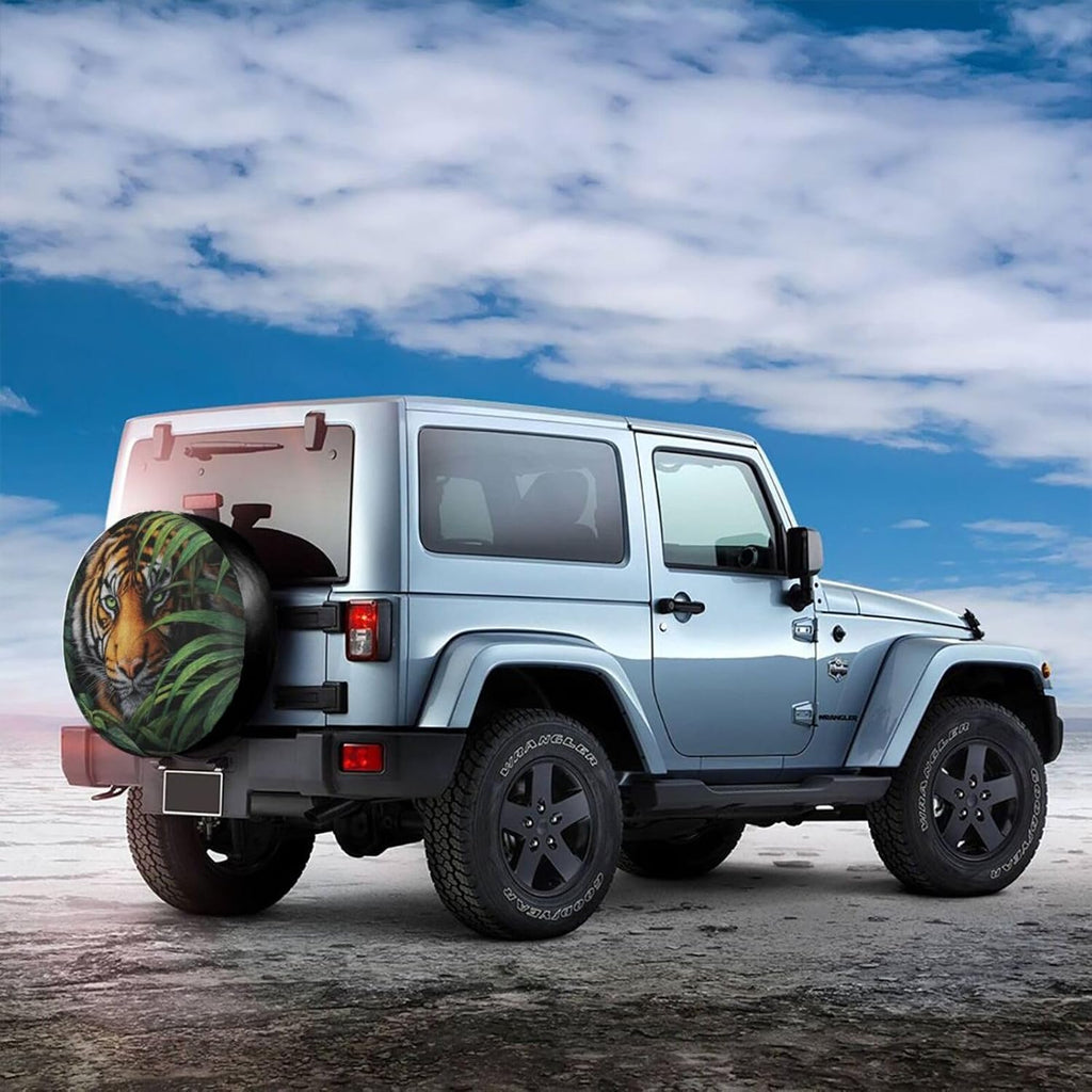 Jungle Tiger Oil Painting Spare Tire Cover, Funny Animal Waterproof Wheel Protector Covers Universal for Rv Suvs Trucks Camper Travel Trailers, 15 inch