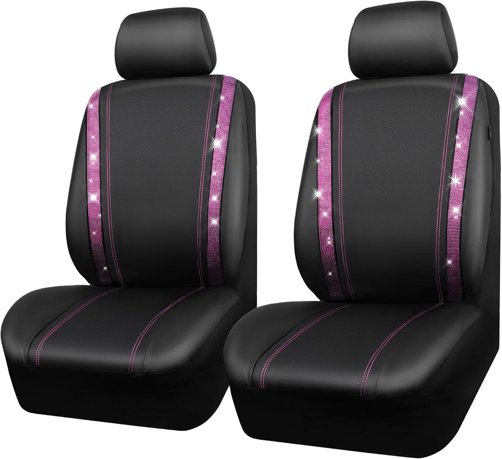 car pass leather bling diamond car seat covers, front angle view