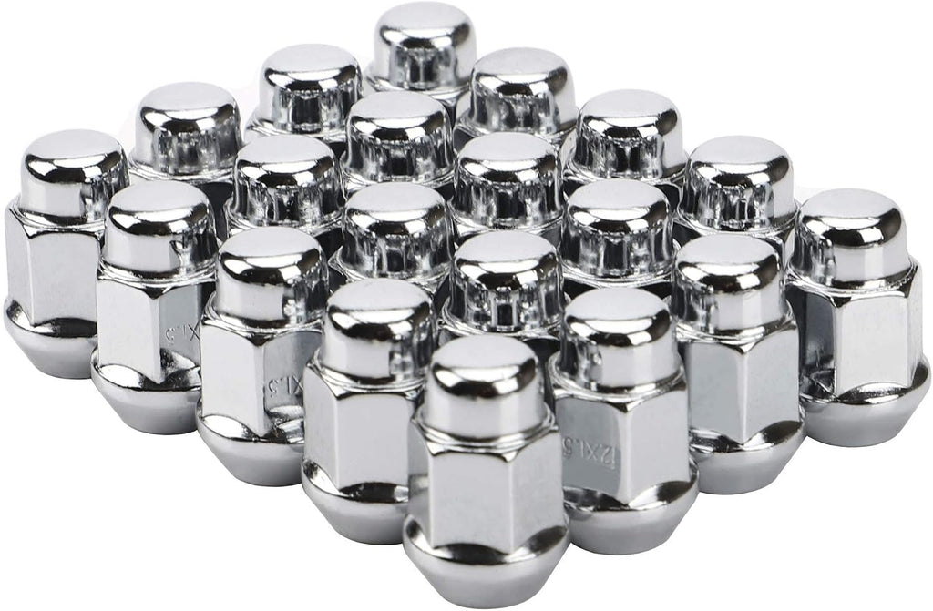Wheel Lug Nuts, 12x1.5, Chrome, 20PCS | Closed End Bulge Acorn, Cone Seat, 19mm Hex, Aftermarket Wheels