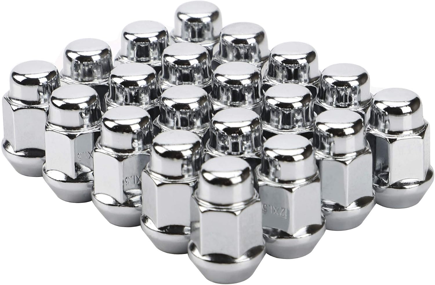 Wheel Lug Nuts, 12x1.5, Chrome, 20PCS | Closed End Bulge Acorn, Cone Seat, 19mm Hex, Aftermarket Wheels