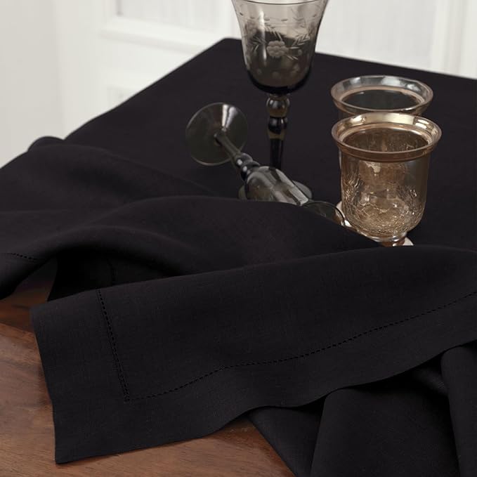 Solino Home Linen Tablecloth 60 x 120 Inch - Classic Hemstitch 100% Pure Line...
