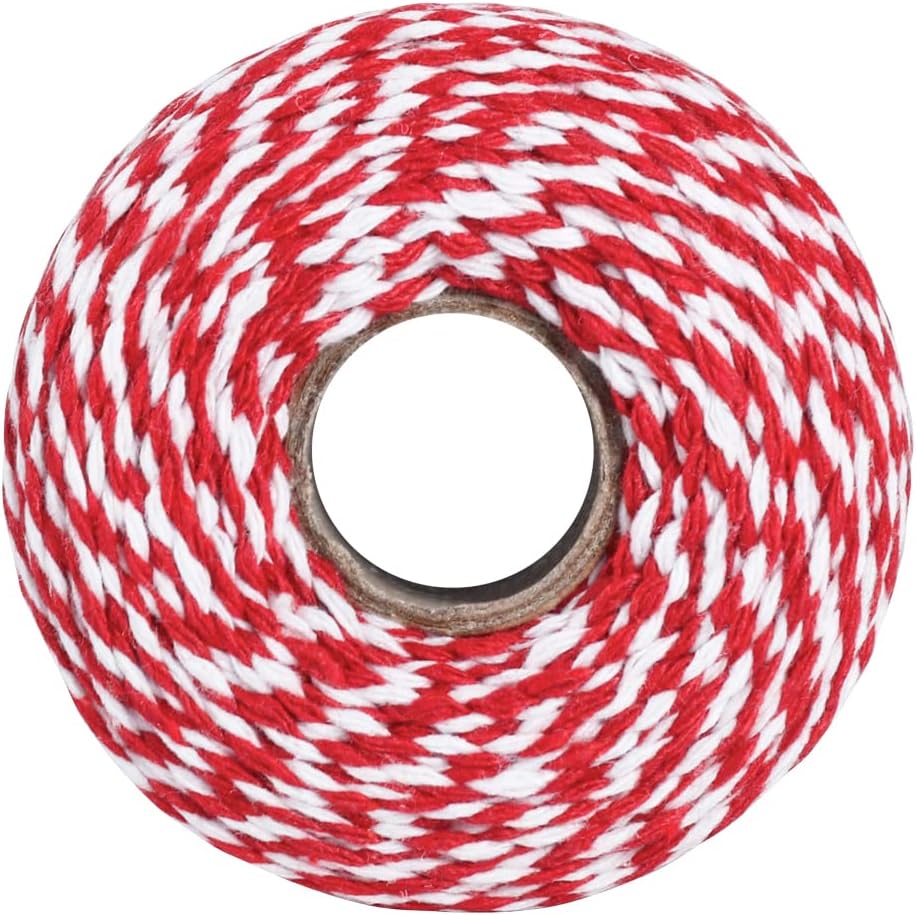 Vivifying Red and White Twine, 2Pcs נ656 Feet 2mm Cotton Bakers Twine String for Gift Wrapping, Baking, Butchers, DIY Crafts, Tying Cake and Pastry Boxes (Red & White)