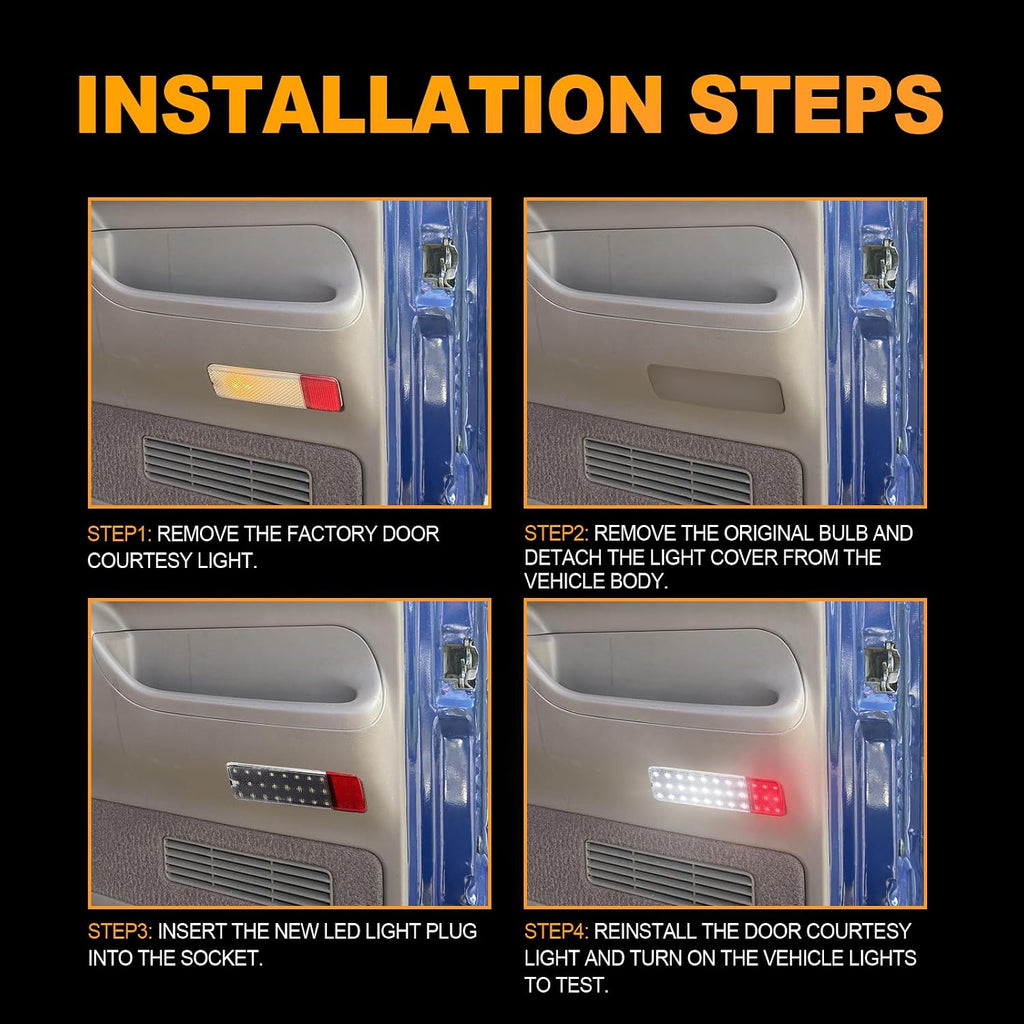 LED Interior Light Panel Courtesy Lights Compatible with Ford F150 F250 Bronco 1992-1996, F350 1992-1997, Full LED Car Door Lamp Assembly White & Red 2pcs