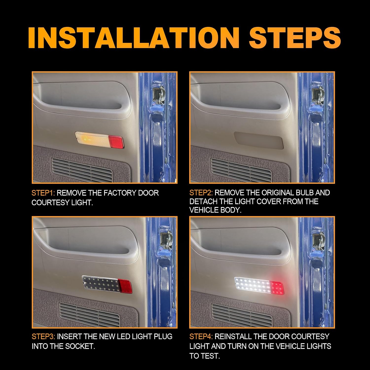 LED Interior Light Panel Courtesy Lights Compatible with Ford F150 F250 Bronco 1992-1996, F350 1992-1997, Full LED Car Door Lamp Assembly White & Red 2pcs