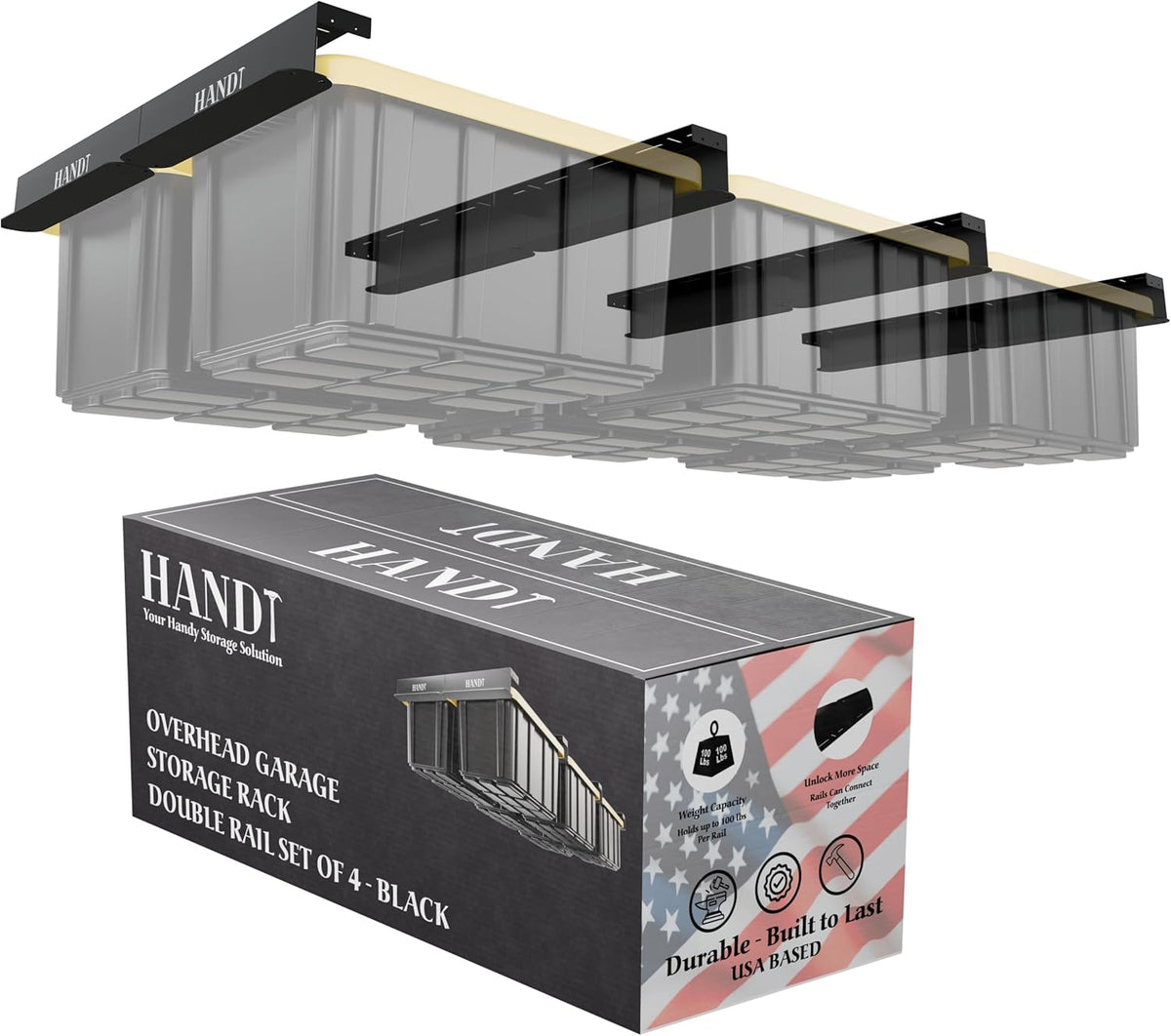 usa based overhead garage storage rack, connectable heavy, main product view