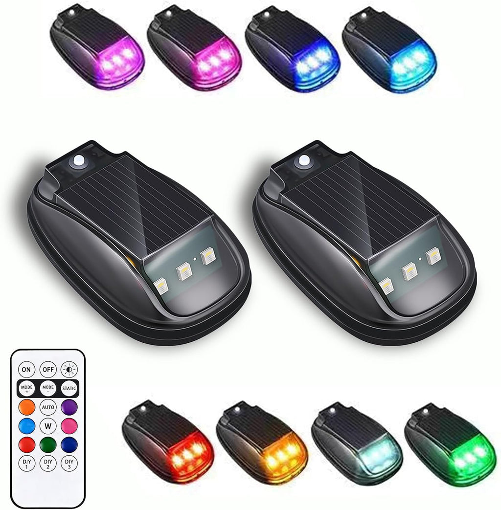 Waterproof Solar Car Roof Light with Remote, Wireless Solar Cab Lights for Truck, No Drill 8 Color LED Roof Marker Lights (2)