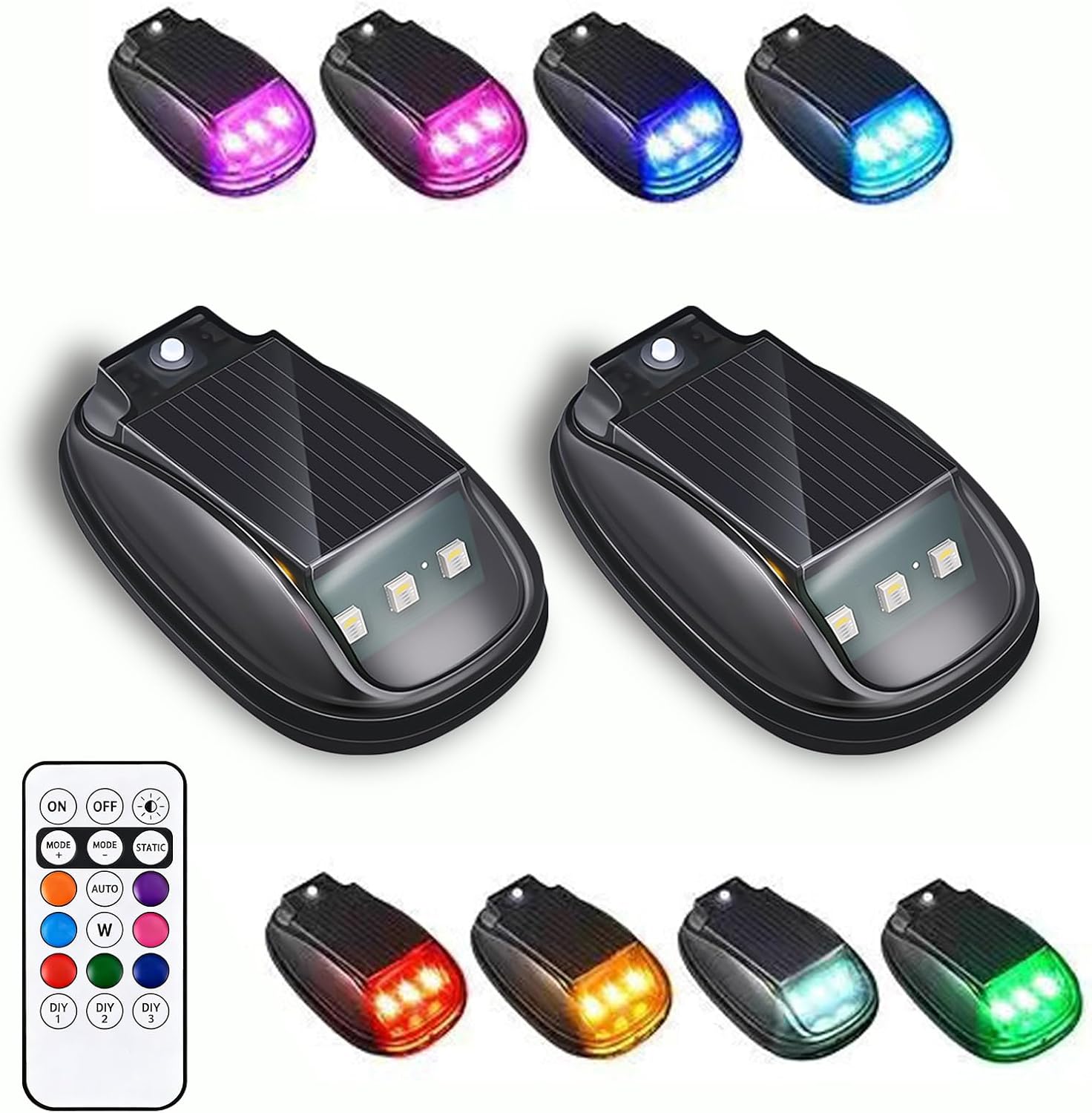 Waterproof Solar Car Roof Light with Remote, Wireless Solar Cab Lights for Truck, No Drill 8 Color LED Roof Marker Lights (2)
