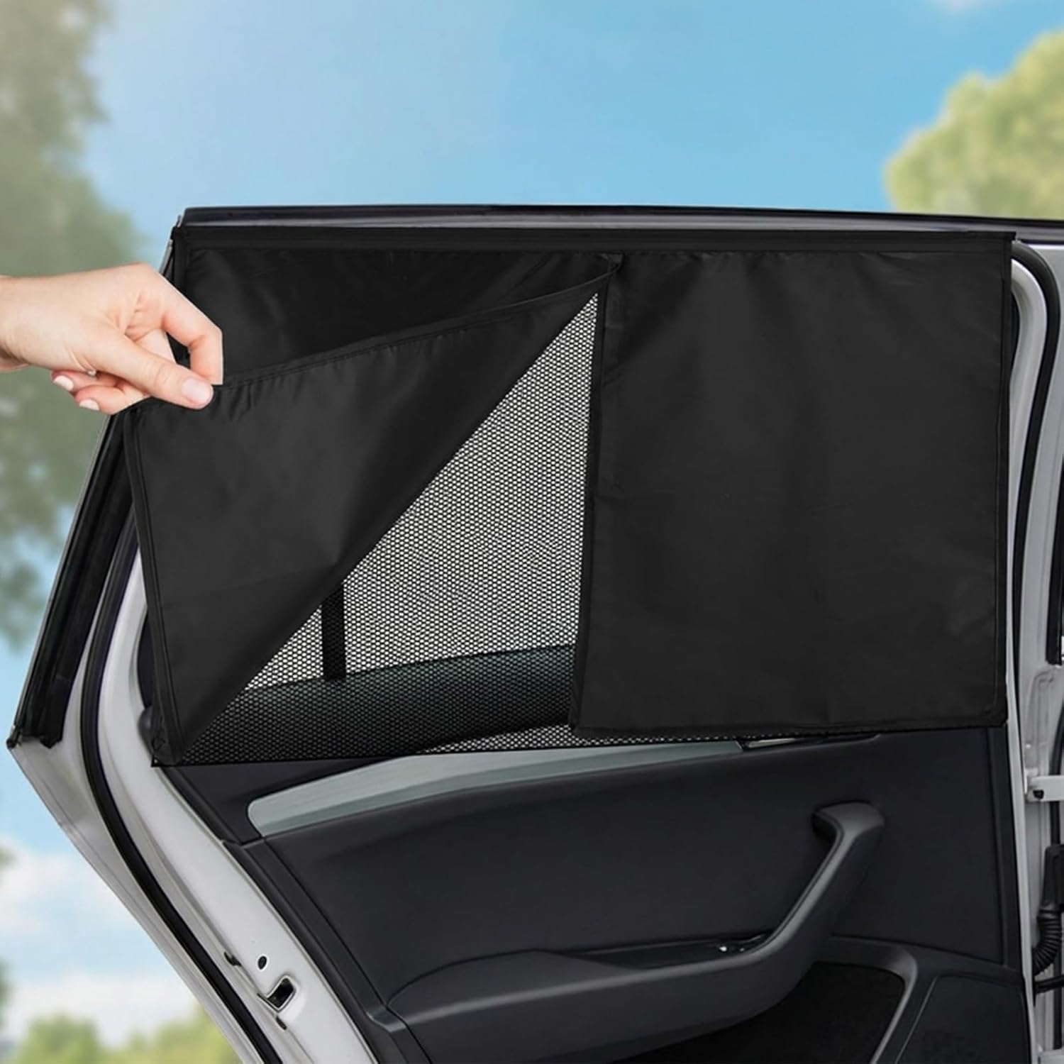 Car Window Shades 2 Pack Magnetic, Dual Layer Blackout & Mesh Sunshade 26.8"x18.5", Rear Side Window Privacy Screen with 10 Magnets, UV Blocking Heat Reduction for Car SUV Truck