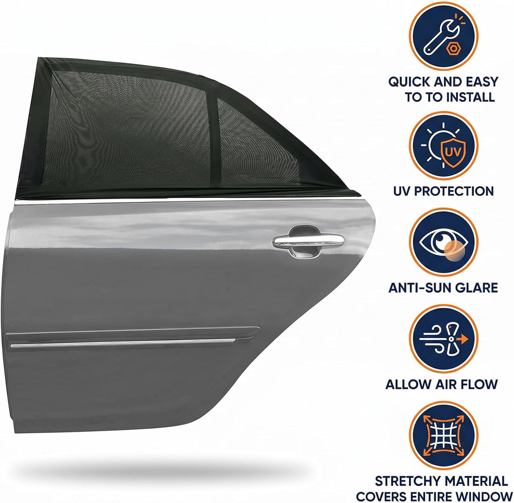 2 Pack Car Window Sun Shades Breathable Mesh Stretch Screens Heat Block UV Protection Side Window Covers for Car Truck SUV Van Large 49X22 Inch