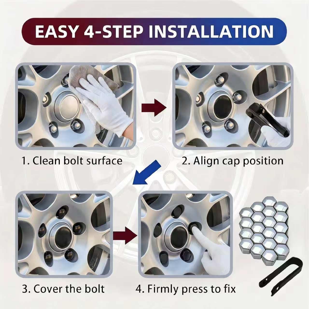 20PCS Lug Nut Covers, 21mm Car Hexagonal Wheel Bolt Covers Caps with Removal Tool, Dustproof Anti-Rust Auto Hub Screw Bolt Head Tire Protector, Universal Lug Nut Cap for Car SUV Truck (Silver)