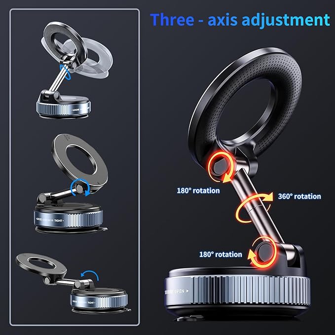 Vacuum Magnetic Car Phone Holder, 360°Adjustable Magnetic Phone Holder - Image 3