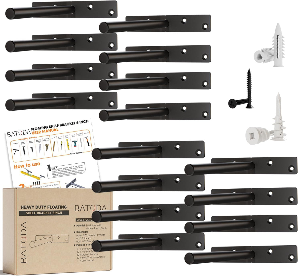 batoda 6" floating shelf bracket heavy duty (16, main product view