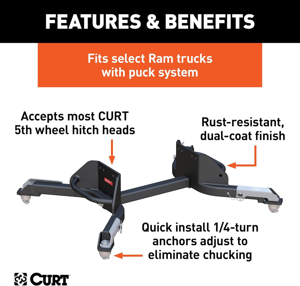CURT 16021 Replacement Ram 2500, 3500 Puck System 5th Wheel Legs, 25,000 lbs, Hitch Head Required