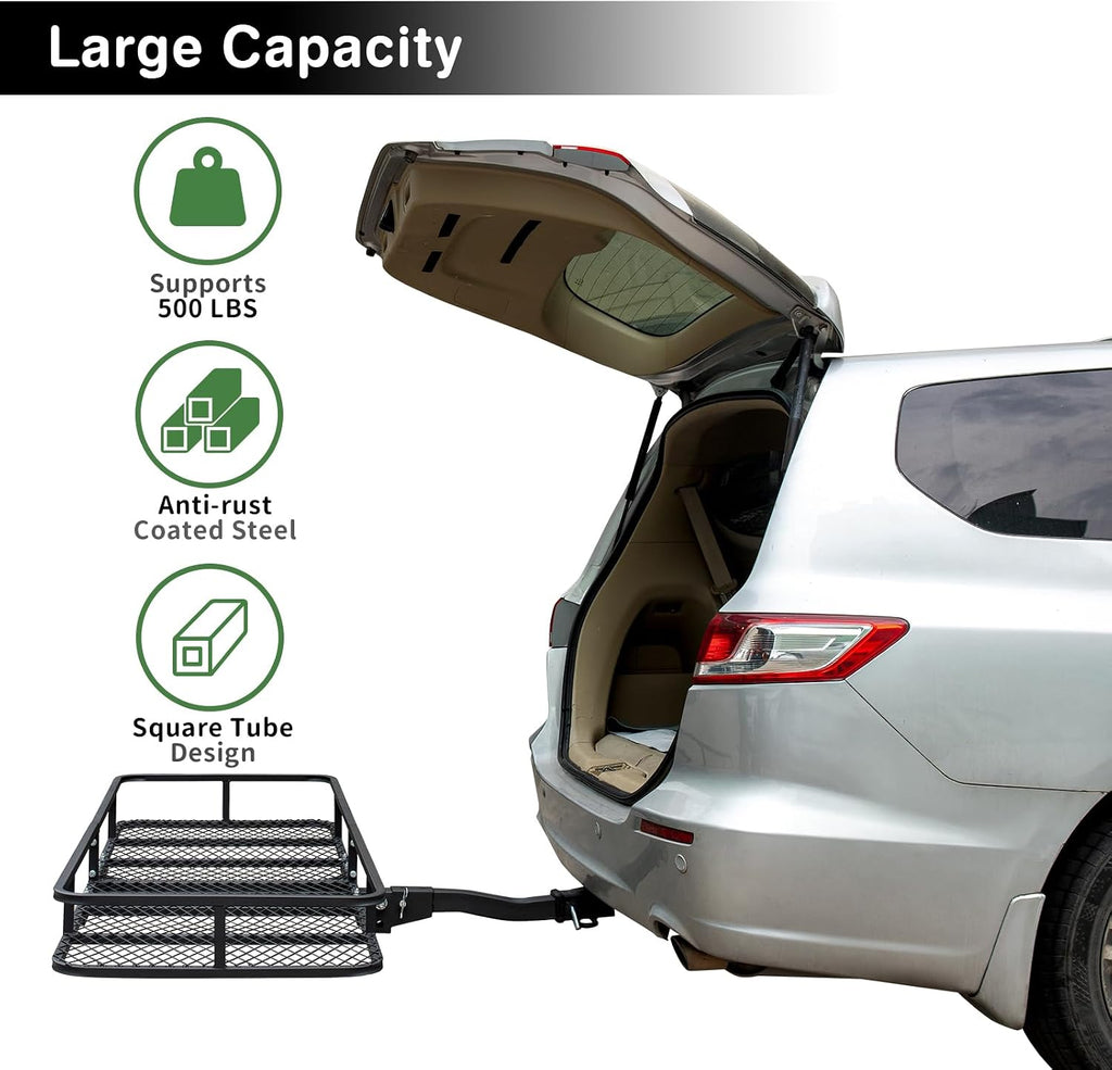 Leader Accessories Trailer Hitch Cargo Carrier Rack, 60"x24"x6" Folding Cargo Carrier Hitch Mount, Vehicle Cargo Basket for SUV, RV, Truck, Van, Fits 2" Receiver 500 lbs Load Capacity