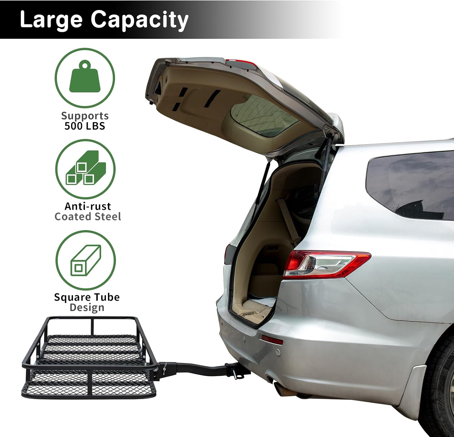 Leader Accessories Trailer Hitch Cargo Carrier Rack, 60"x24"x6" Folding Cargo Carrier Hitch Mount, Vehicle Cargo Basket for SUV, RV, Truck, Van, Fits 2" Receiver 500 lbs Load Capacity
