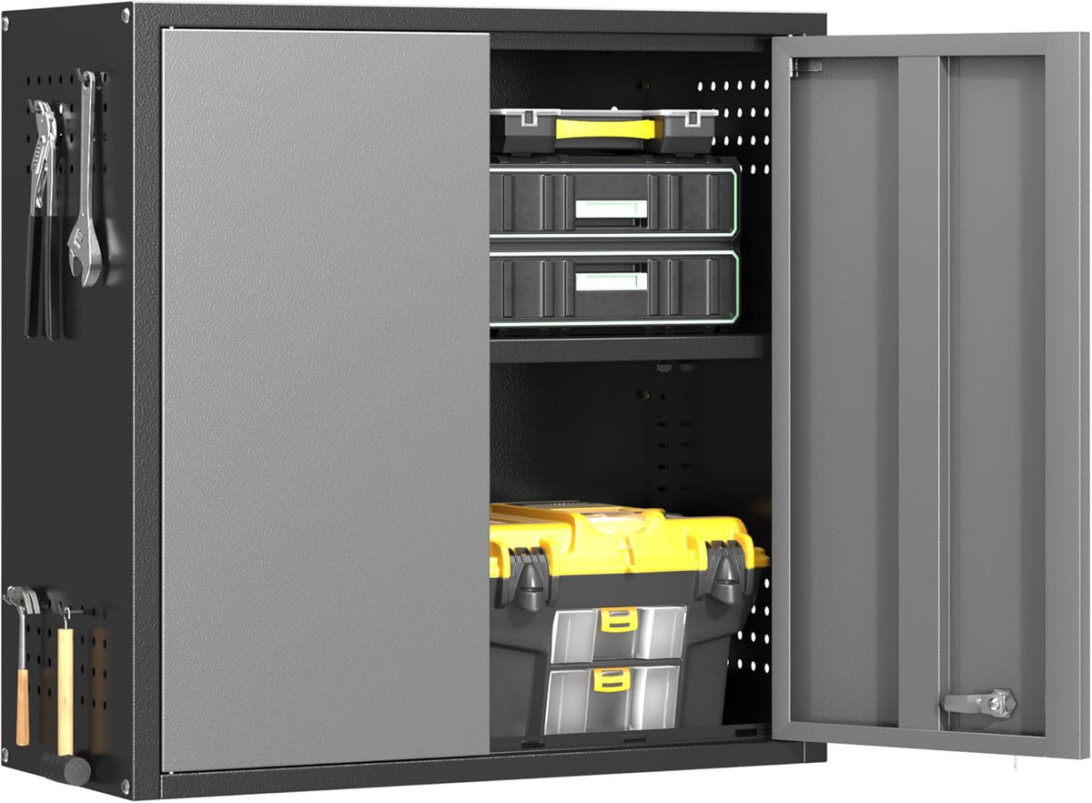 Metal Garage Wall Cabinet with 2 Doors and 1 Adjustable Shelf, Lockable