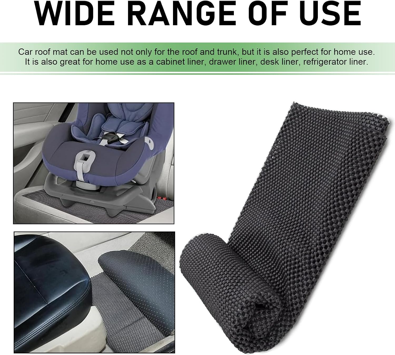 Car Roof Rack Pad, 39" x 47" Anti-slip Scratch-resistant PVC Cargo Storage Rug Mat, Cuttable Breathability Paint Protective Liner, Universal for Roof Rack Trunk Floor (Black)