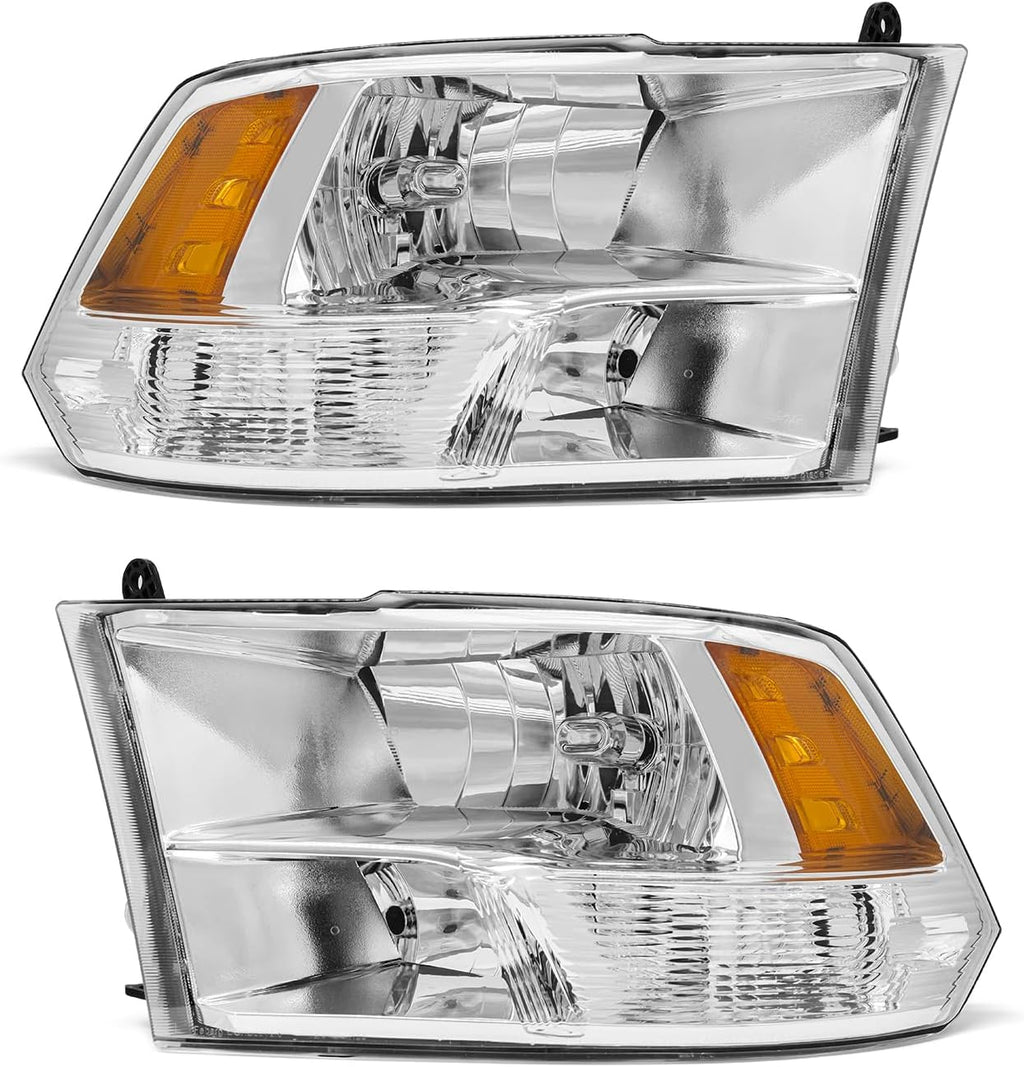 for 2010 2011 2012 2013 2014 2015 2016 2017 2018 Dodge Ram Headlight Assembly compatible with 10-18 Ram 1500/10-18 Ram 2500 3500 Chrome Housing Amber Reflector Headlamp Replacement