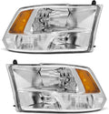 for 2010 2011 2012 2013 2014 2015 2016 2017 2018 Dodge Ram Headlight Assembly compatible with 10-18 Ram 1500/10-18 Ram 2500 3500 Chrome Housing Amber Reflector Headlamp Replacement