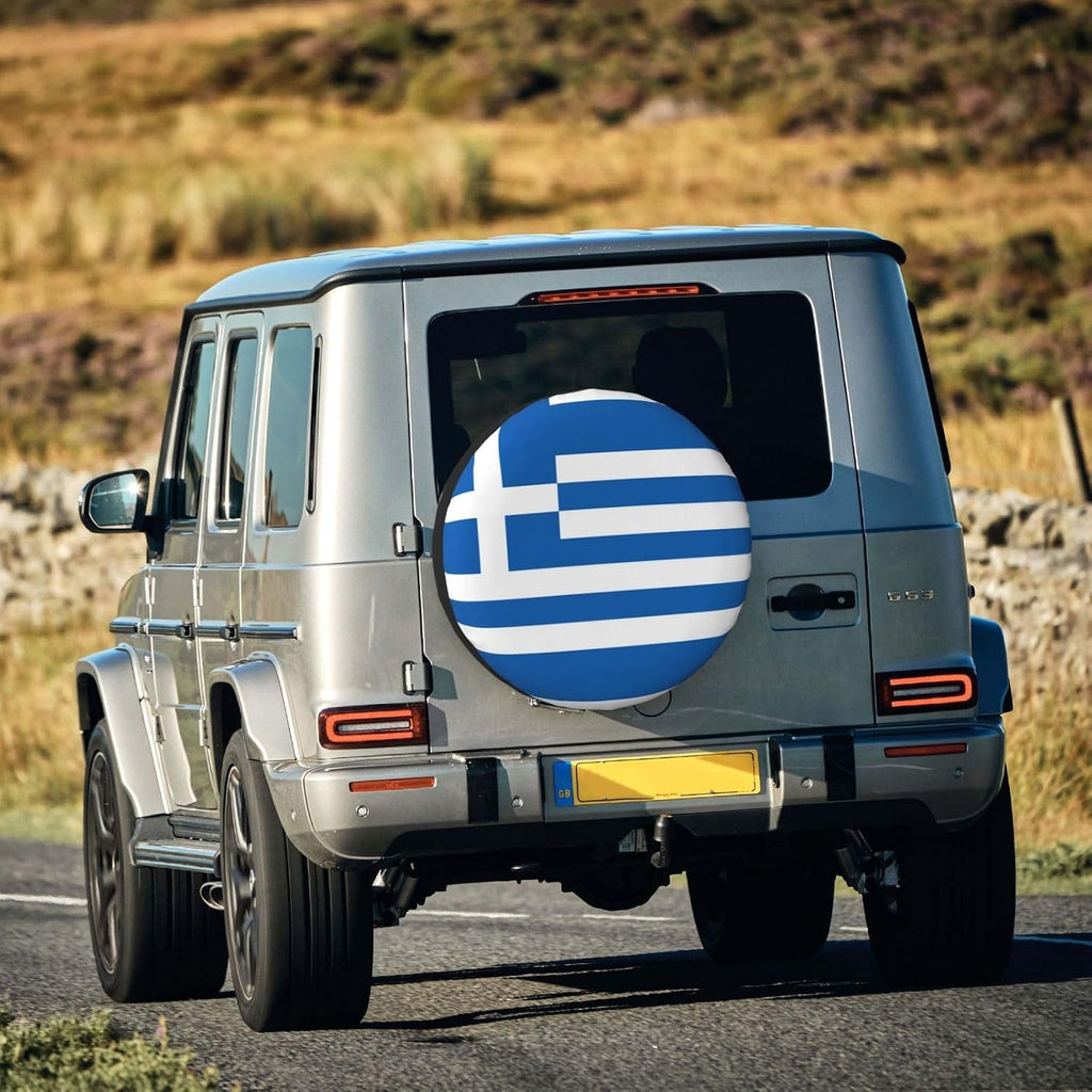 Greek Flag Print Universal Spare Tire Cover for RV, Jeep | Wheel Protector Fits Rv, Trailer, Jeep, Shield Tires From Sun, Dirt And Rain For Outdoor Storage