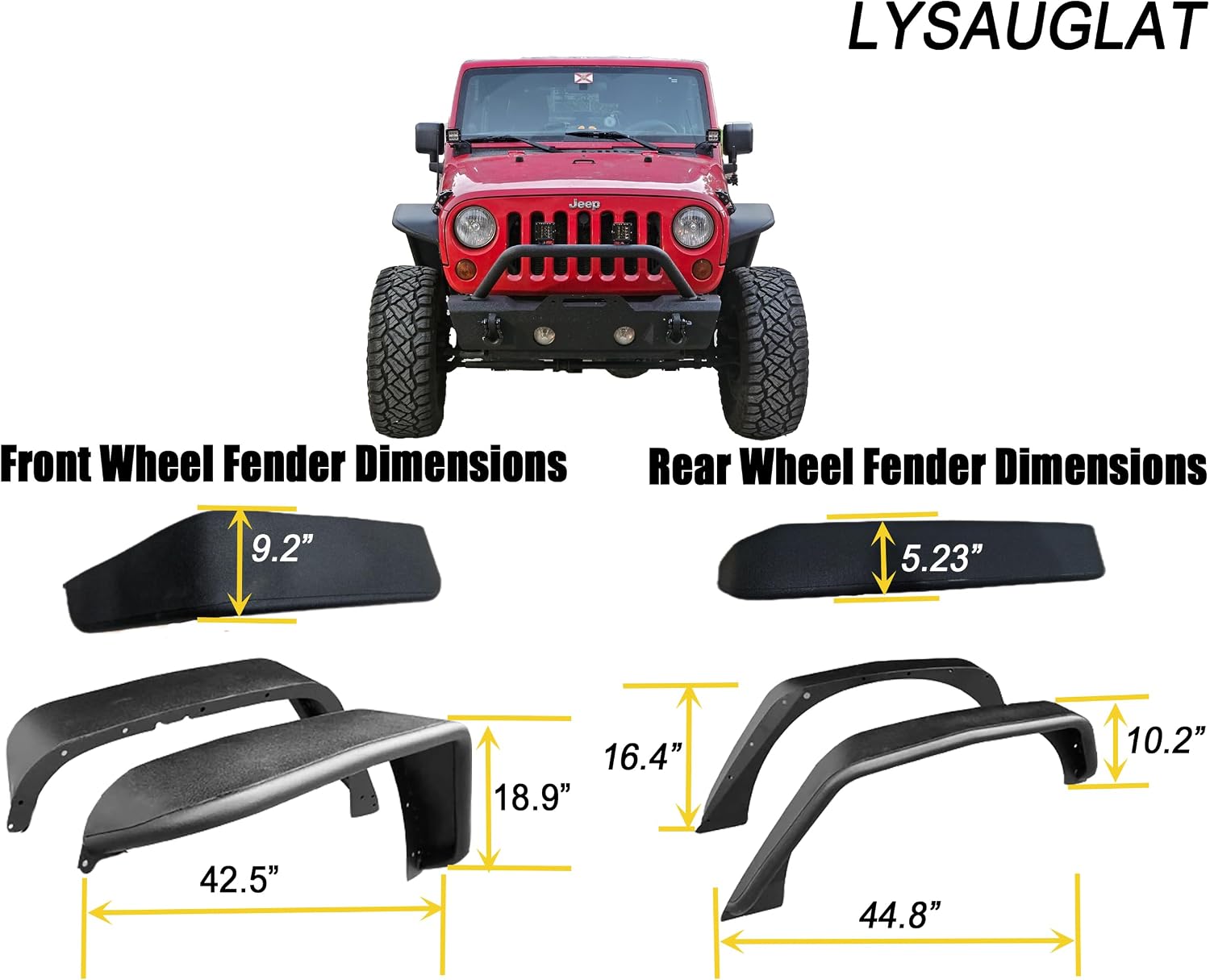 MODnGO Heavy Duty Steel Fender Flares for 2/4 Doors Jeep Wrangler 2007-2018 JK & JKU - On Bolt Quick Installation, Anti-Rust, Rock Guard in Off-Road Outdoor Adventures, 4 PCS Front & Rear Fenders