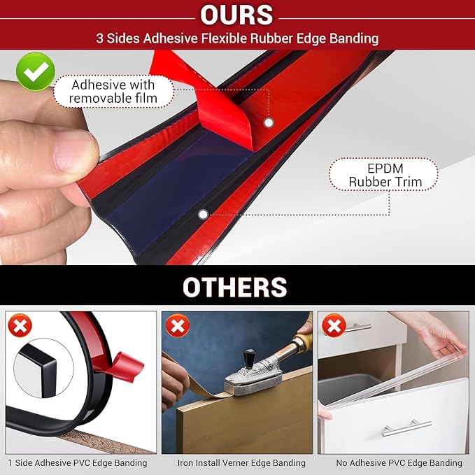 Rubber Edge Trim, 3/8" Self Adhesive Flexible U Channel Edge Protecter - Image 3