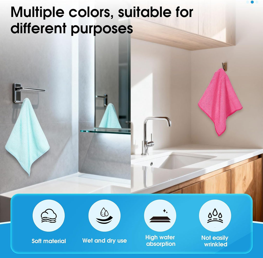 QYL Microfiber Cleaning Cloth,12 Pack Cleaning Rags, Cleaning Towels with 4 Color Assorted, 11.8"X11.8"(Green/Blue/Yellow/Pink)