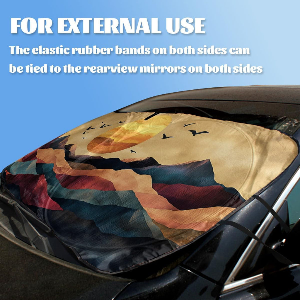 Sunset Mountains Car Windshield Sunshades Abstract Art Landscape Birds Sun Front Window Sun Shade Blocks UV Rays Sun Visor Protector for Car Sedan Truck SUV Accessories 59" X 31"