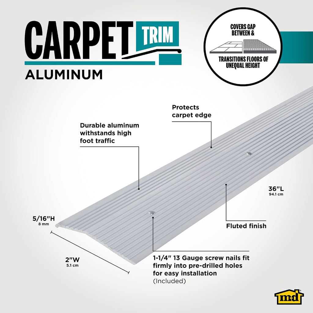 M-D Building Products 78212 Extra Wide Fluted 2-Inch by 36-Inch Carpet Trim, Silver