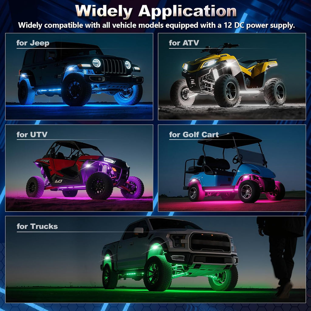 8 Pods Full Angle RGBW LED Rock Lights, 6500K Pure White RGB Rock Light for Jeeps Truck Golf Cart ATV UTV RZR Pickup Underbody, 12V Waterproof Multicolor Underglow Kit with APP/RF Control Sync Music