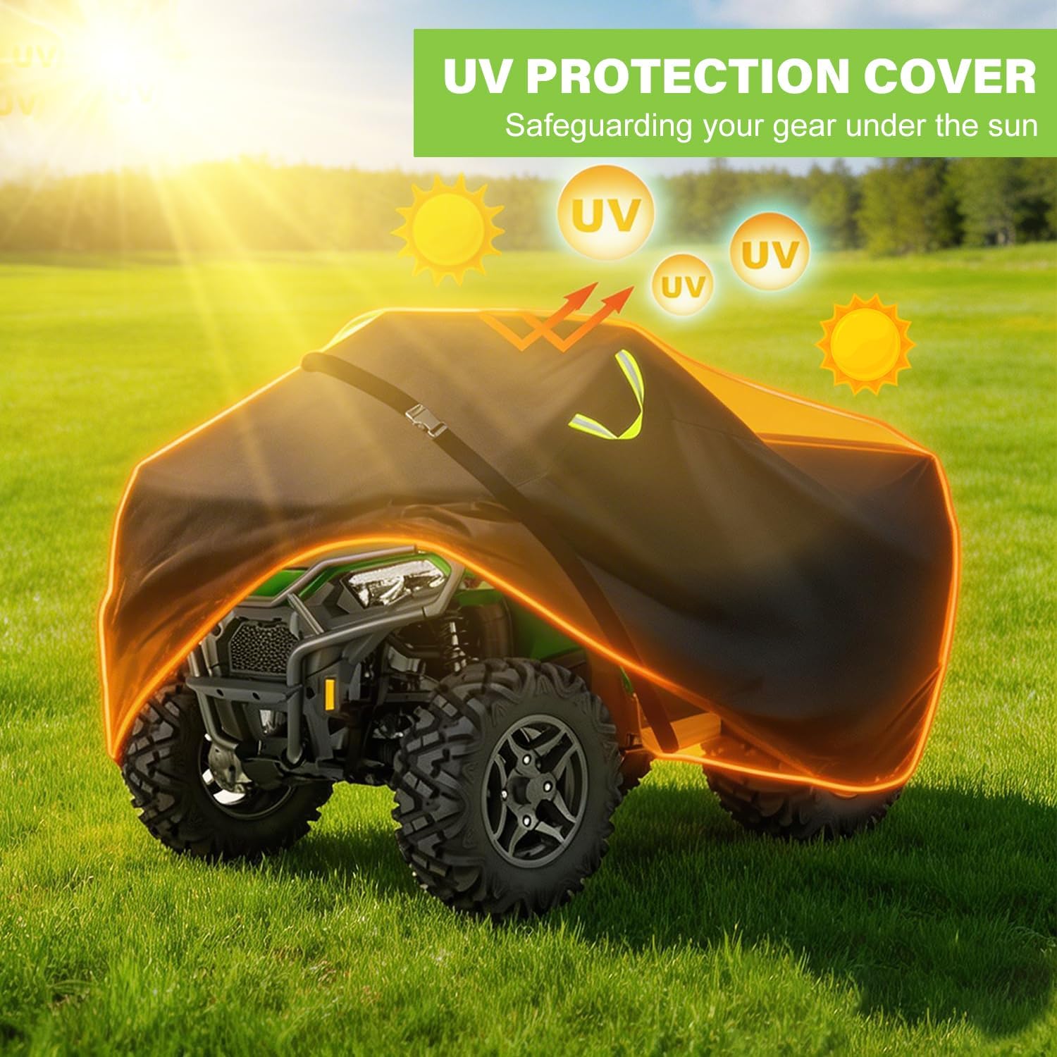 ATV Cover Waterproof Outdoor,Heavy Duty 420D Oxford Cloth,Buckle Straps | 4 Wheeler Covers,Four Wheeler Quad Storage Cover,Tear-Resistant,Anti-UV,Windproof,Elastic Hem,90.5"Lx49.2"Wx51.2"H
