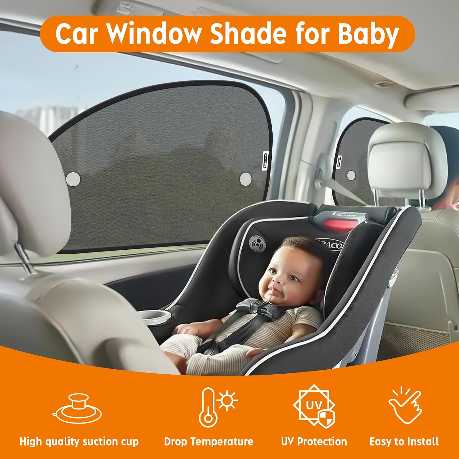 2026 New Upgrade Car Window Shades for Side Window 25"X15"(2 Pack),Car Window Shade for Baby Suction Cup,Sun Shade Side Window Can Blocks 99.98% UVR