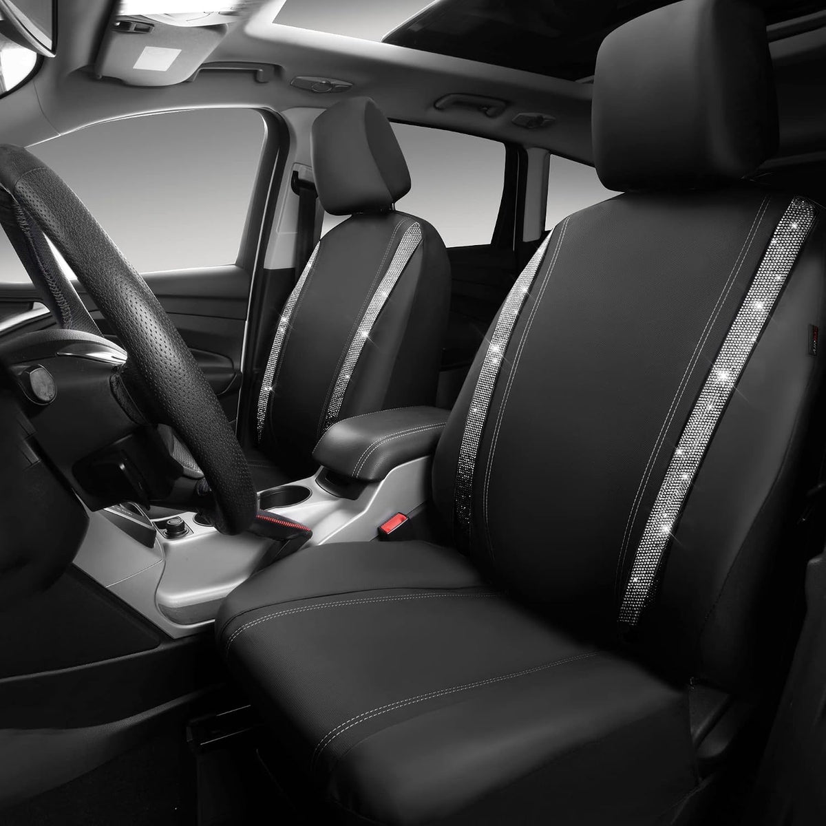 car pass leather bling diamond car seat cover shown in use
